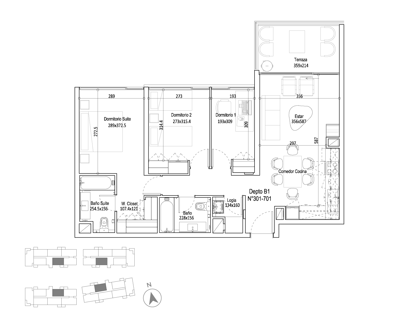 Planta Modelo 183 - Depto 401 B – Edificio Cuvée