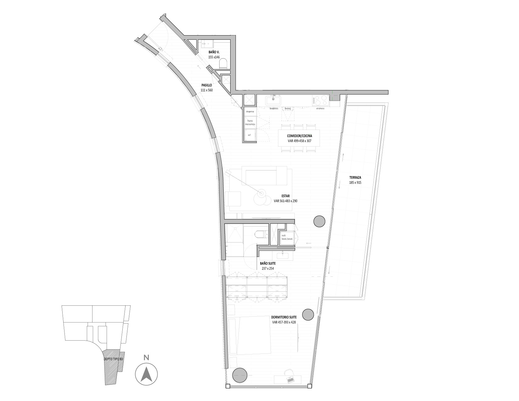 Planta Modelo 234 - Depto 1005 – Isidora Benjamín