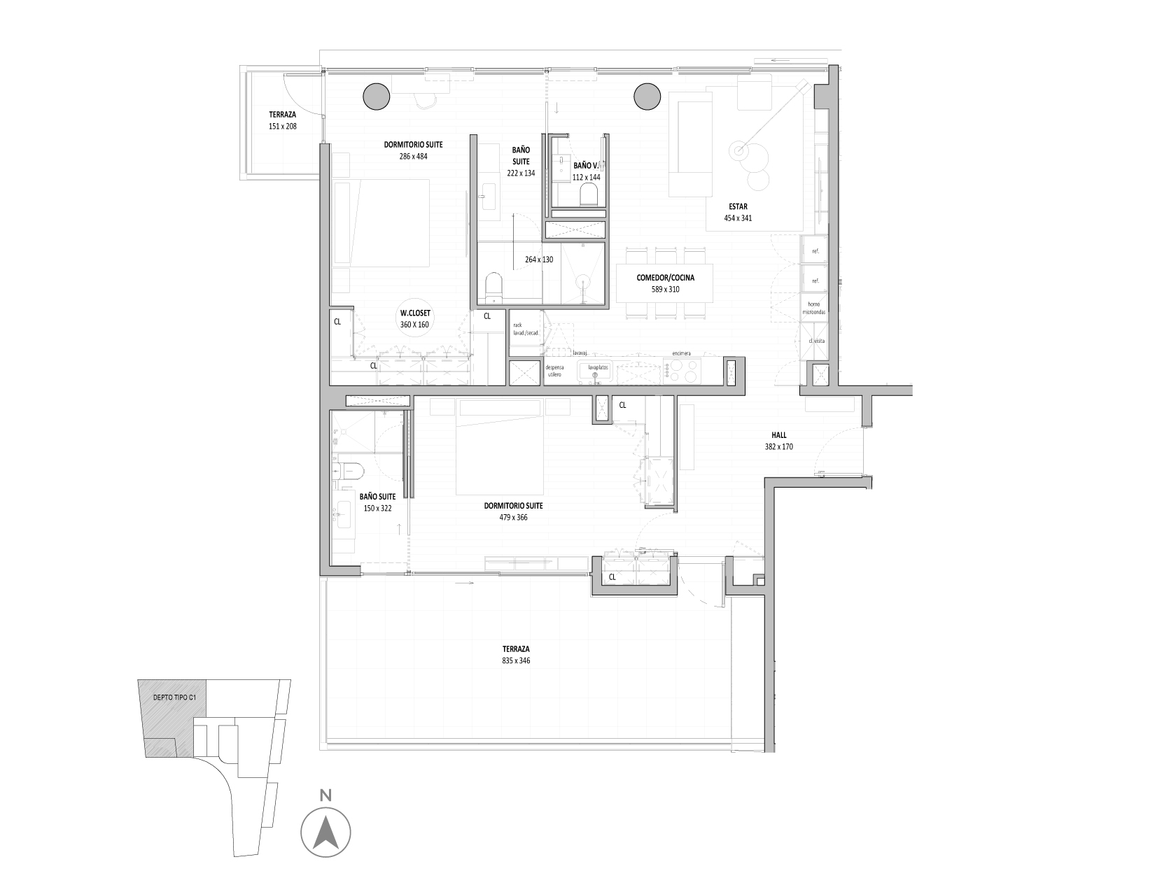Planta Modelo 238 - Depto 1102 – Isidora Benjamín