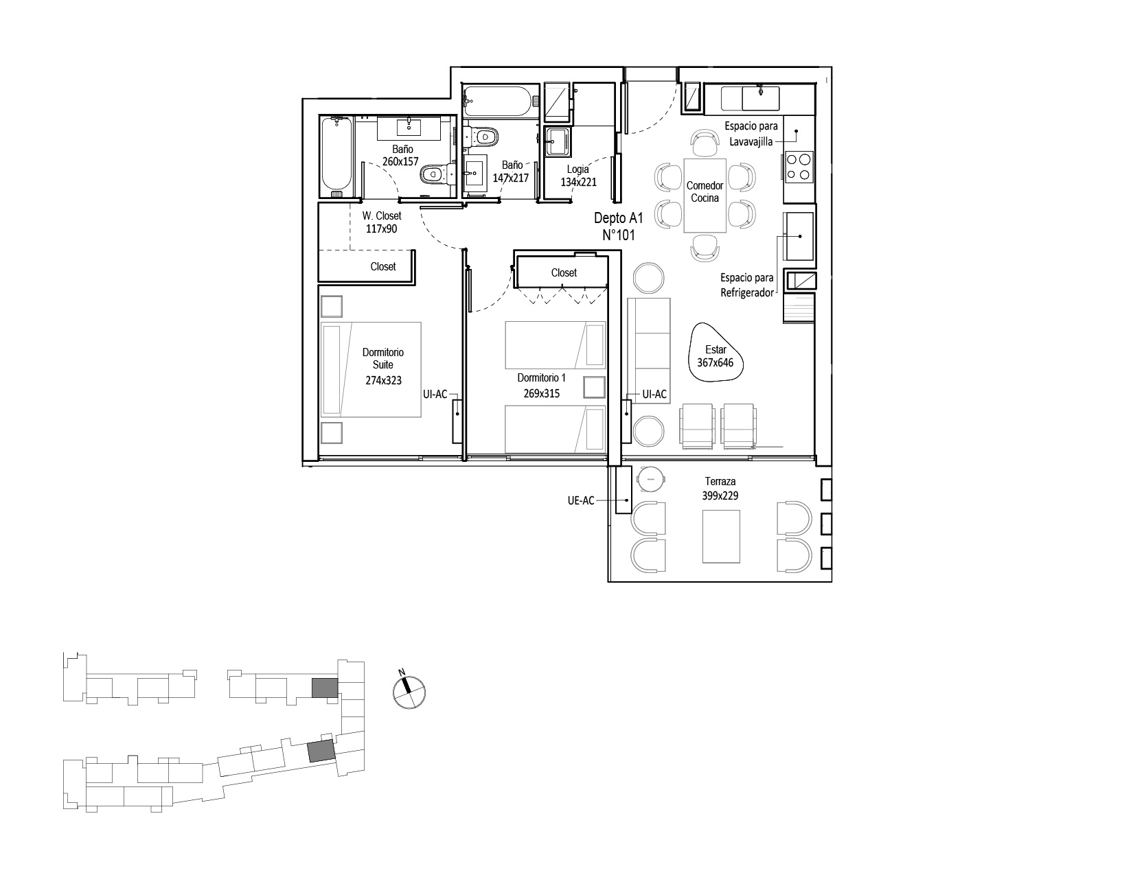 Planta Modelo 275 - Depto 101 B – Edificio Cuvée 2