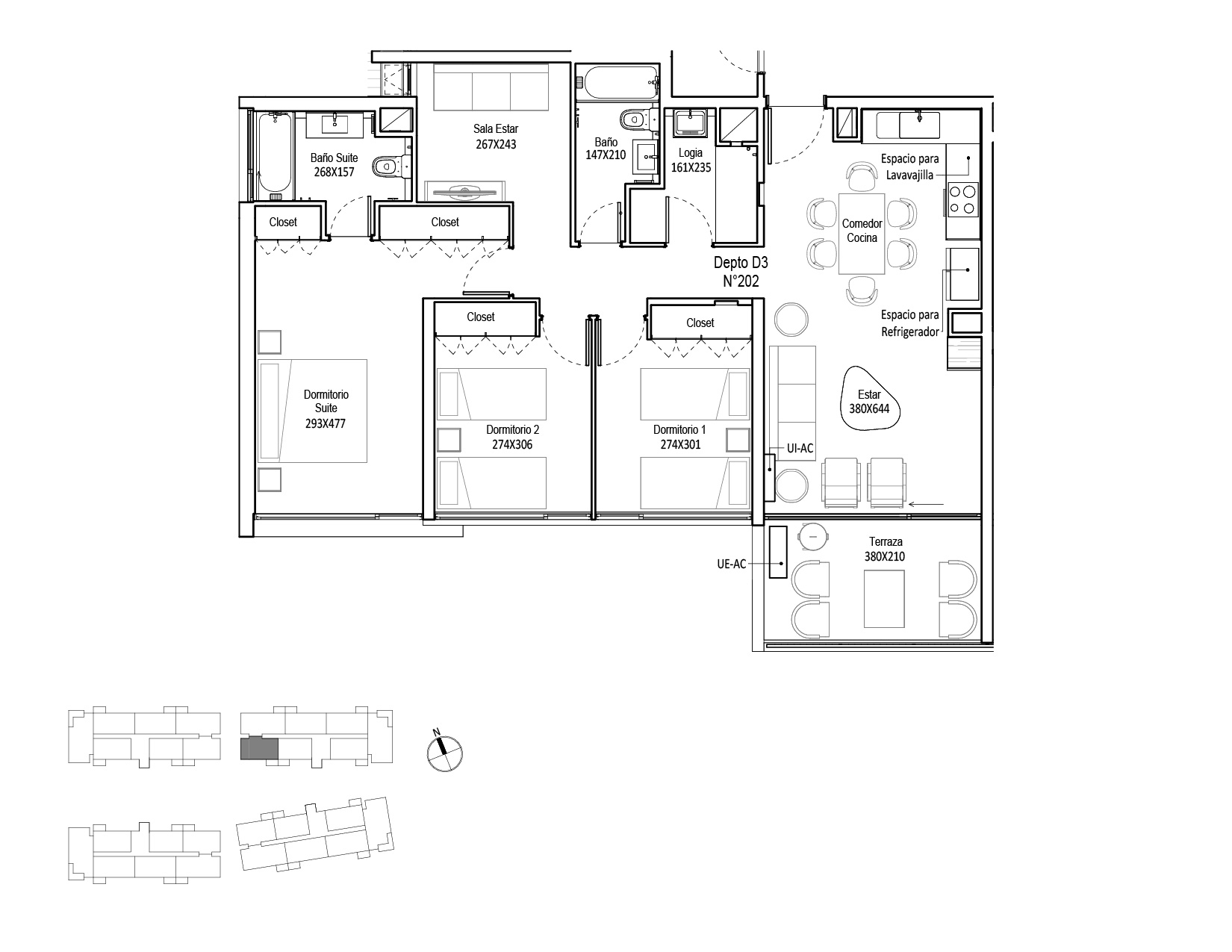 Planta Modelo 285 - Depto 202 D – Edificio Cuvée 2