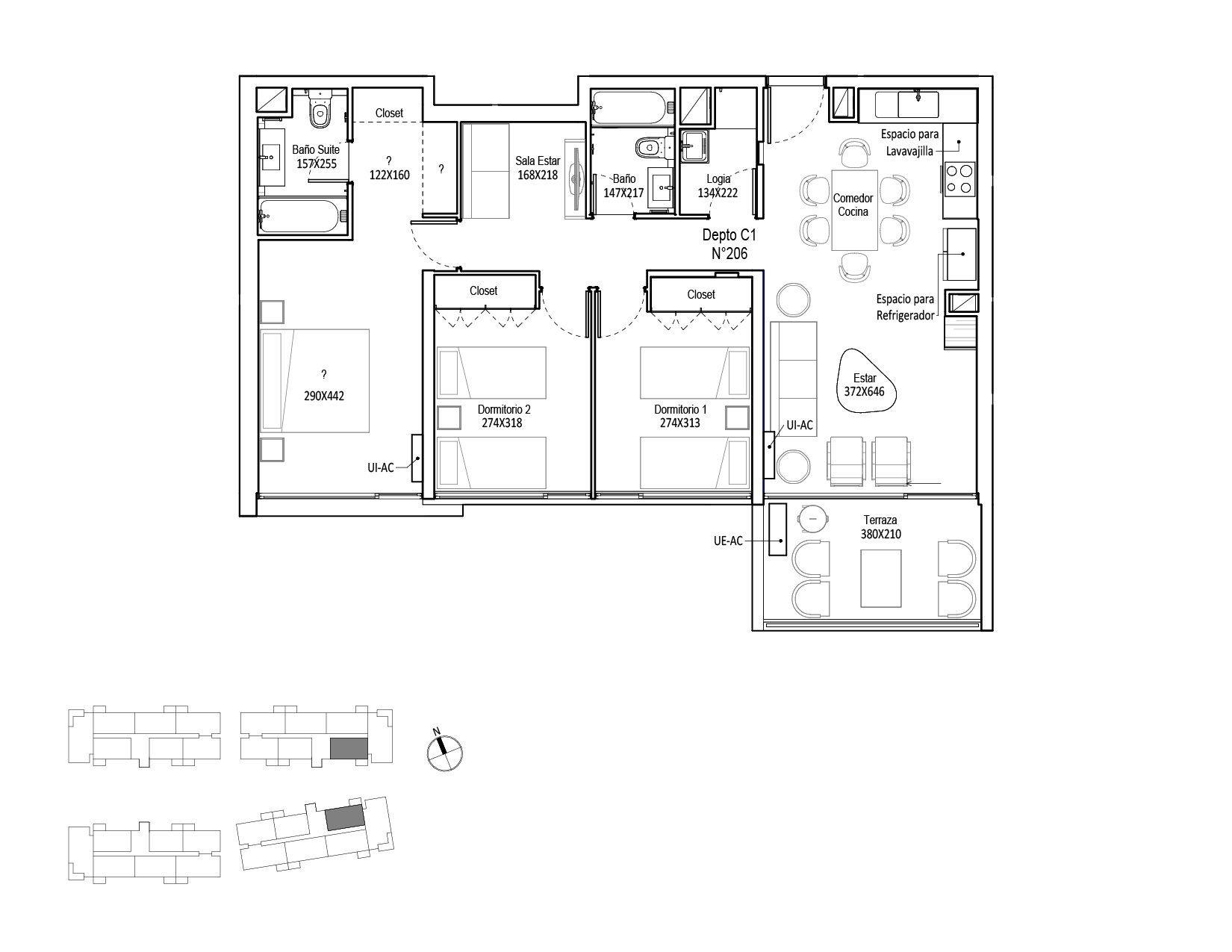 Planta Modelo 288 - Depto 206 B – Edificio Cuvée 2