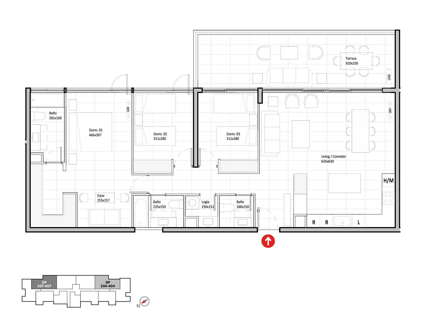 Planta Modelo 335 - Depto 304 – Riva Parque