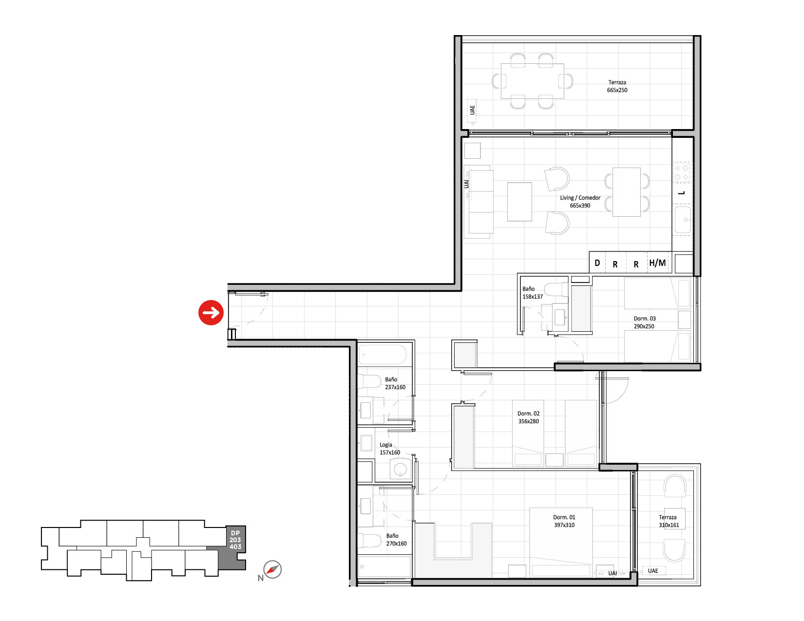 Planta Modelo 338 - Depto 303 – Riva Parque