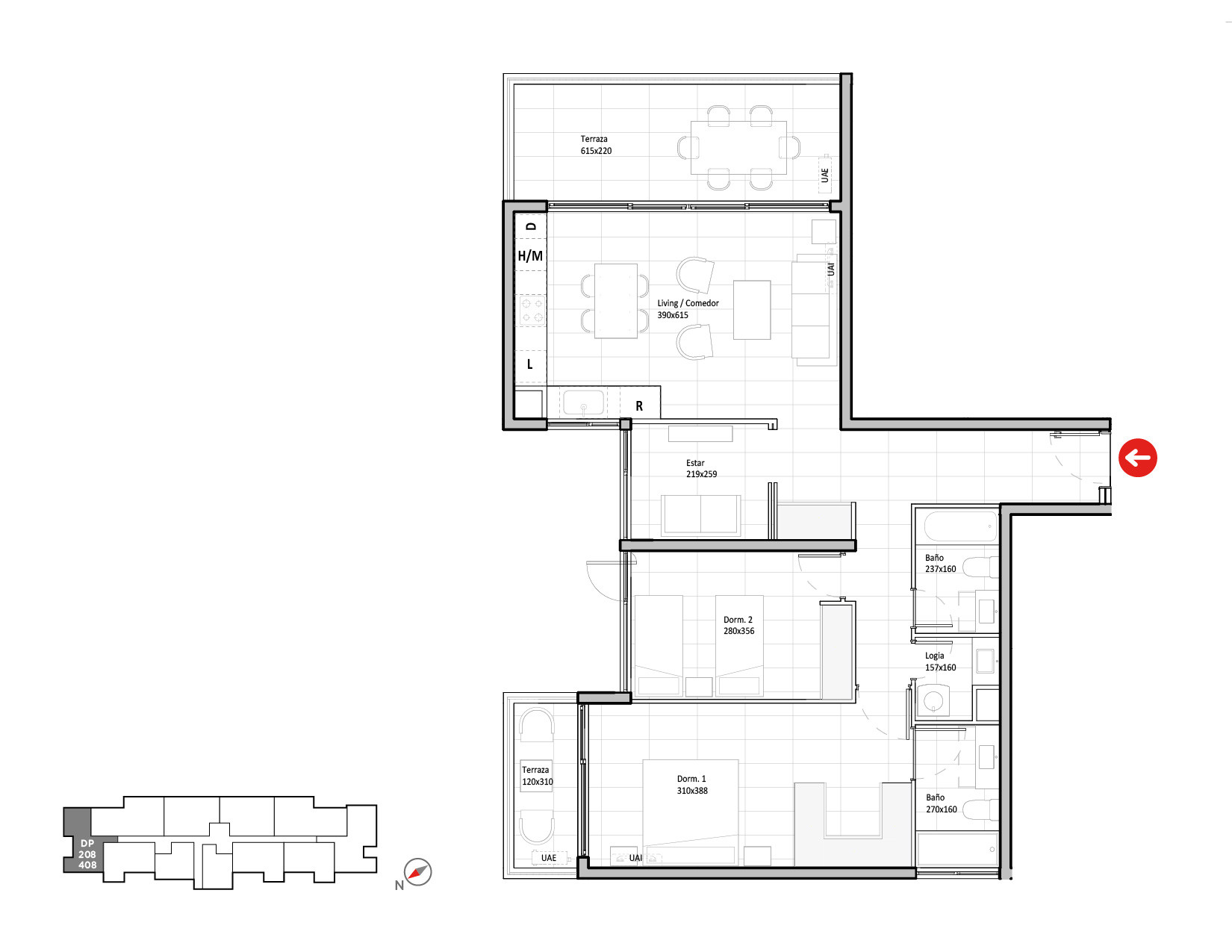 Planta Modelo 344 - Depto 208 – Riva Parque