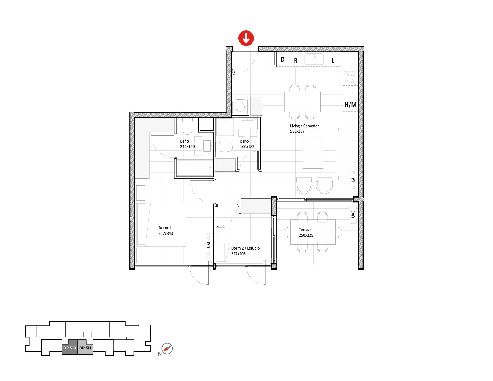 Planta Modelo 348 - Depto 511 – Riva Parque